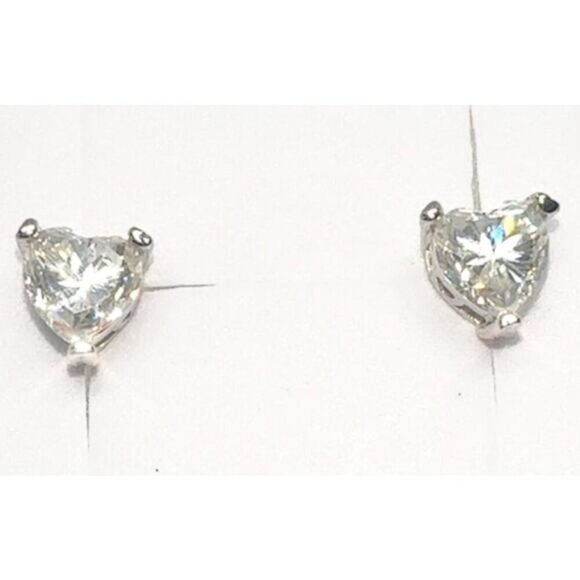Moissanite Heart Cut Stud Earrings 925 Silver GRA - Picture 1 of 5